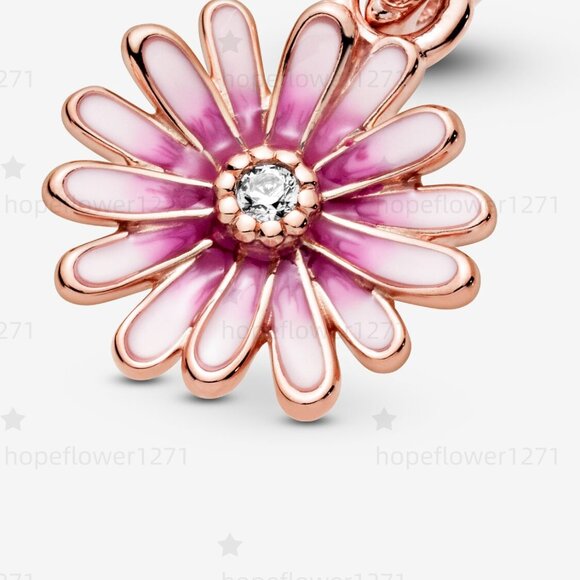 Pandora Daisy plated dangle with clear cubic zirconia and shaded pink enamel! - Picture 2 of 6
